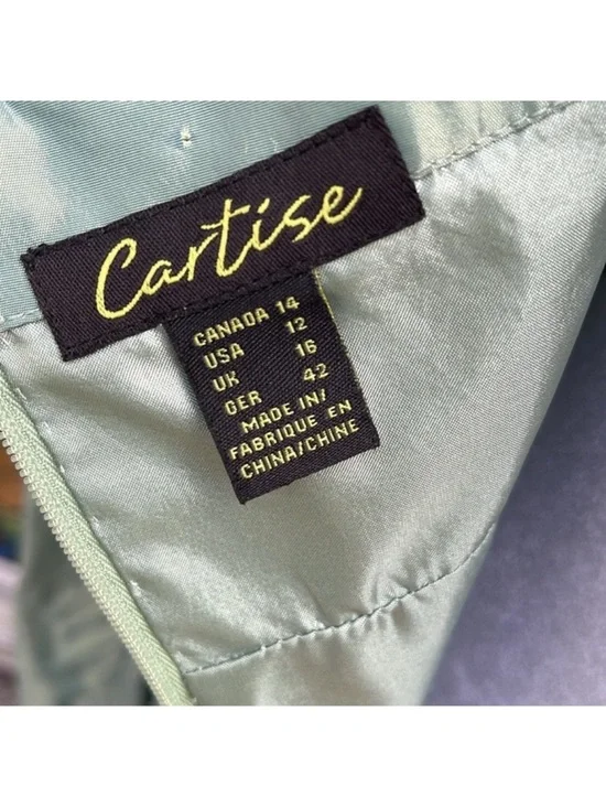 Mint Shimmer Satin Bow Back Midi Dress Vacation Resort Wedding Guest A-Line 12 - Picture 7 of 8